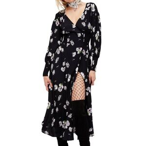 Free People So Sweetly Dress Black Medium Maxi Boho Date Night Cottagecore Beach